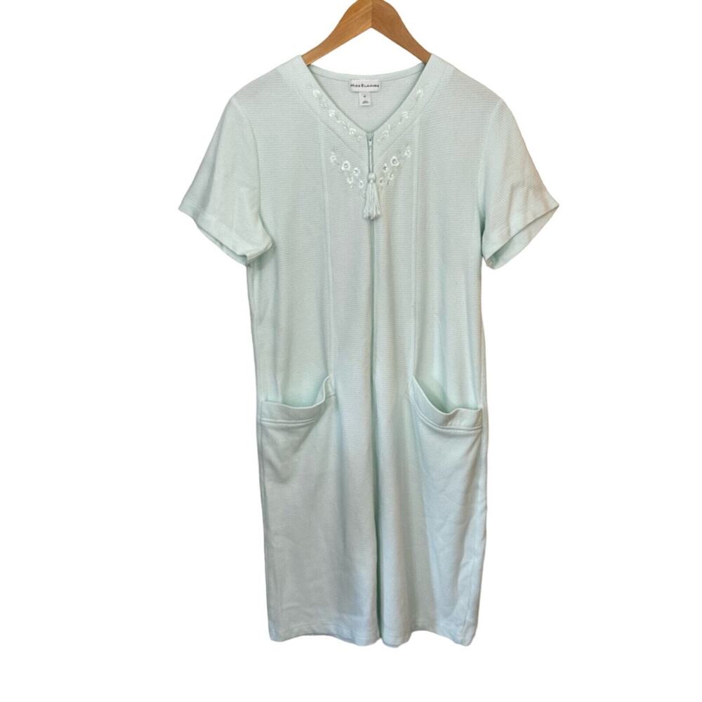 Miss Elaine Nightgown Womens Medium Light Green Full Zip Housecoat Stretch‎